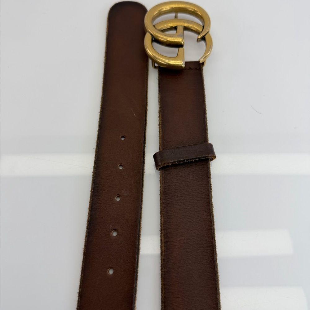 Gucci Raw Edge Unfinished Wide Marmont Double G Leather Belt 409416 85/34 - Picture 7 of 10